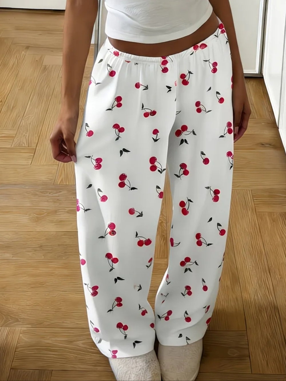 White Cherry Print Lounge Pants - Picture 2 of 2